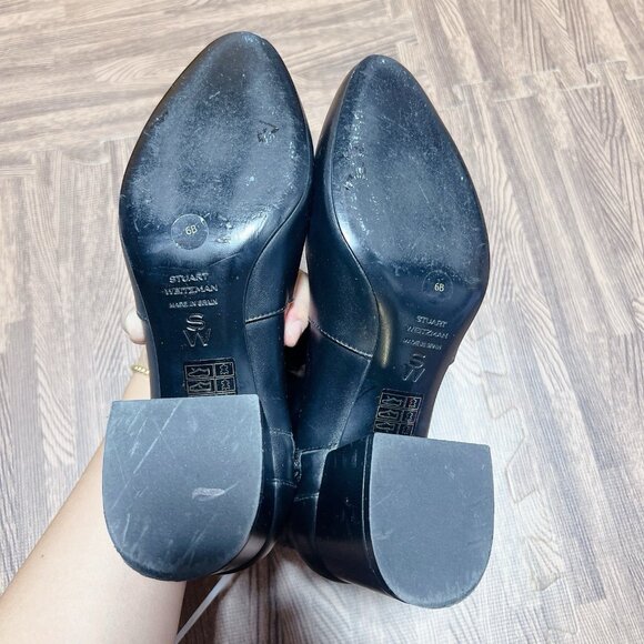 Stuart Weitzman Flareblock 60 Ankle Boots Heels Black Leather US 6 made Spain - Picture 11 of 13